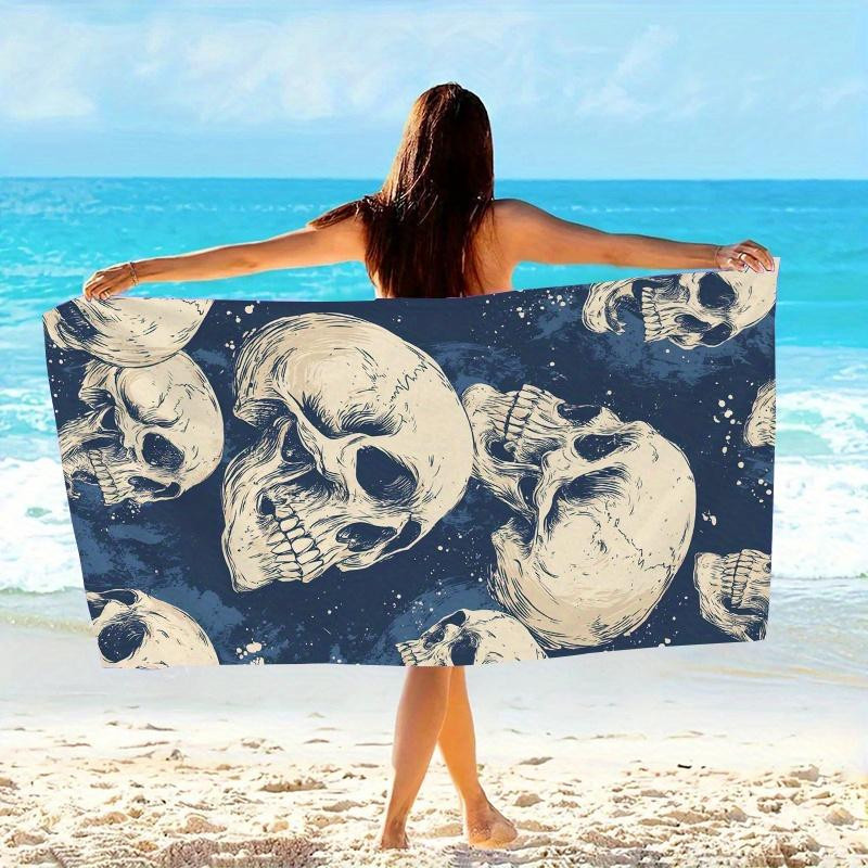 Schnelltrocknendes Mikrofaser Strandtuch mit Totenkopf-Grafik für Reisen und Schwimmen, Breite: 30 cm, Höhe: 60 cm - Bild 3