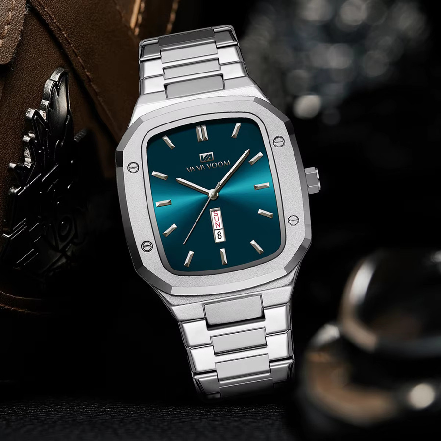 VA VA VOOM Armbanduhr, Edelstahl, Quarz, eckig, blau, Herren - Bild 2
