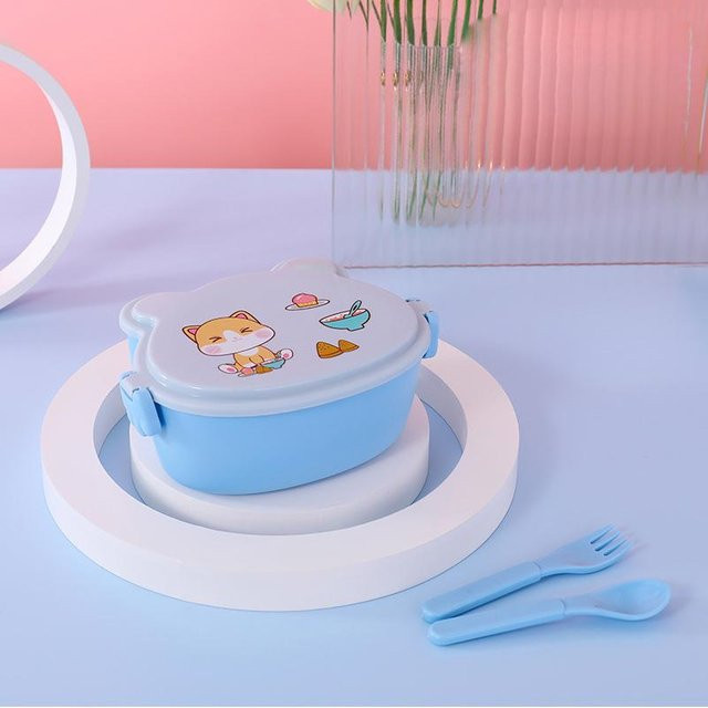 MTMA Anime Lunchbox für Schulkinder in Blau, auslaufsicherer und mikrowellengeeigneter Kunststoff-Lebensmittelbehälter inklusive Besteck - Bild 1