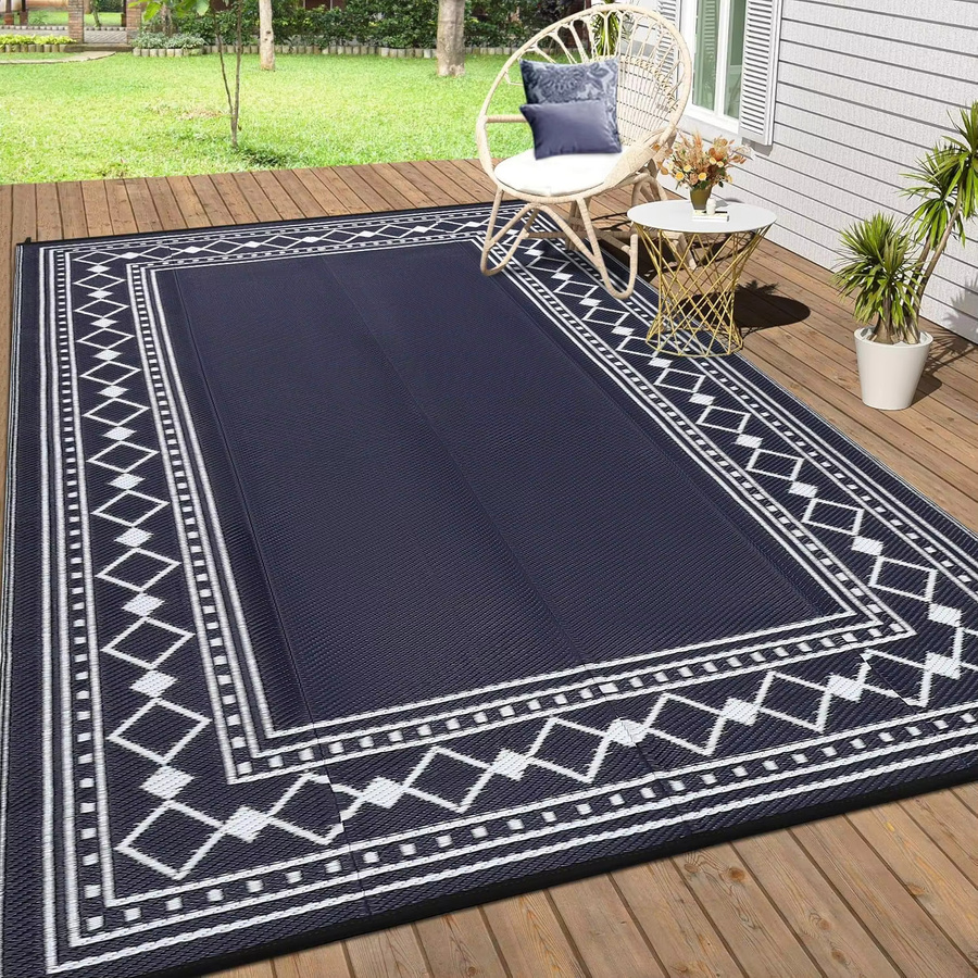 VIKAMA Wasserdichter tragbarer Garten-Außenteppich in karierter Optik, doppelseitige Outdoor-Matte für Camping und Wohnwagen, B/T: 120 x 160 cm - Bild 3
