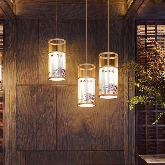 JOYINLED Japanische Bambus-Deckenleuchte im Laternenstil, handgewebter Kronleuchter für Wohnzimmer und Schlafzimmer, Warmweiß - Bild 1