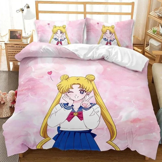 Sailor Moon Bettwäsche-Set aus Mikrofaser-Polyester in Pink, 3-teilig, B/H: 260 x 220 cm - Bild 1