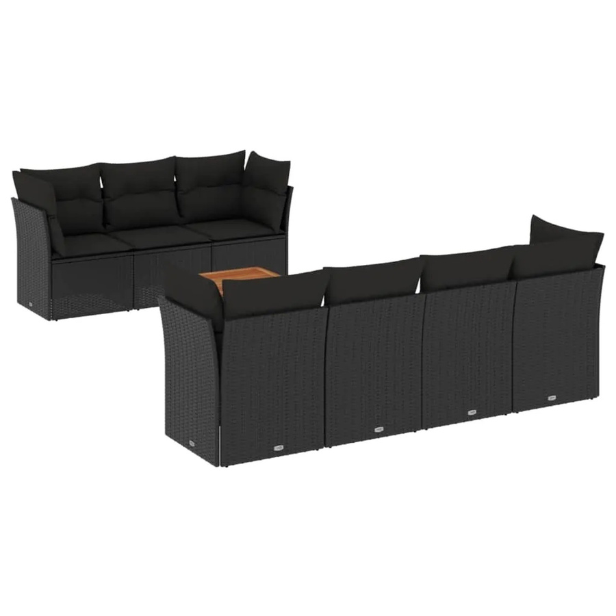 vidaXL 8-tlg Garten-Sofagarnitur aus Poly-Rattan und Akazienholz in Schwarz mit Kissen - Bild 2