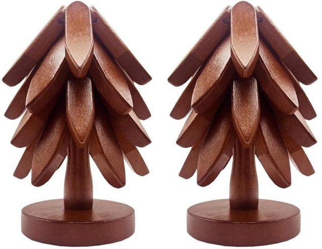 Meiteai-Home Tischset aus Bambus in Braun mit Baumdesign und Ständer, runde Holzuntersetzer dekorativ und hitzebeständig - Bild 1