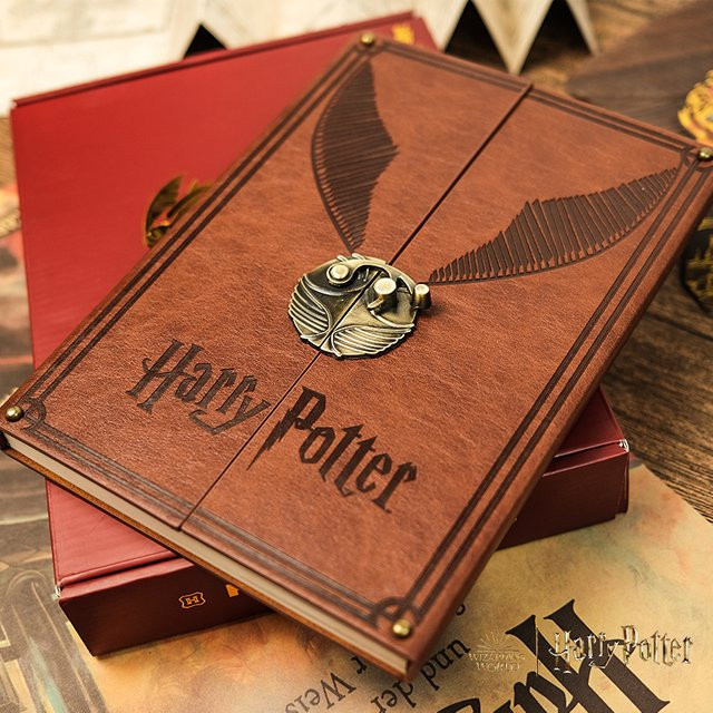 Harry Potter Notizbuch mit Hardcover aus Kunstleder in Gold, Blau und Braun, liniertes Journal mit Papier - Bild 1
