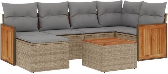 vidaXL 7-teilige Garten-Sofagarnitur aus Poly-Rattan in Beige mit Kissen und Couchtisch - Bild 1