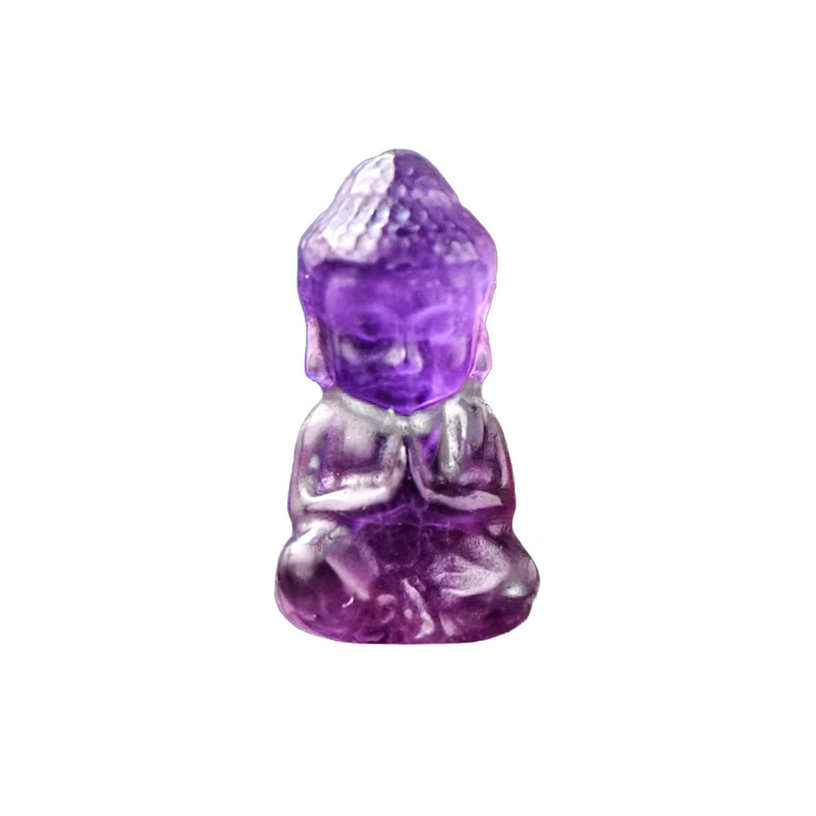 Natürliche Amethyst Kristall Baby Buddha Statue aus Rohstein in Lila - Bild 3