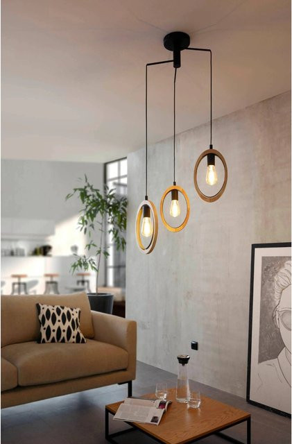 Eglo Hängeleuchte Basildon 3-flammig in Schwarz-Braun aus Holz und Metall im Loft-Stil mit E27 Fassung - Bild 1