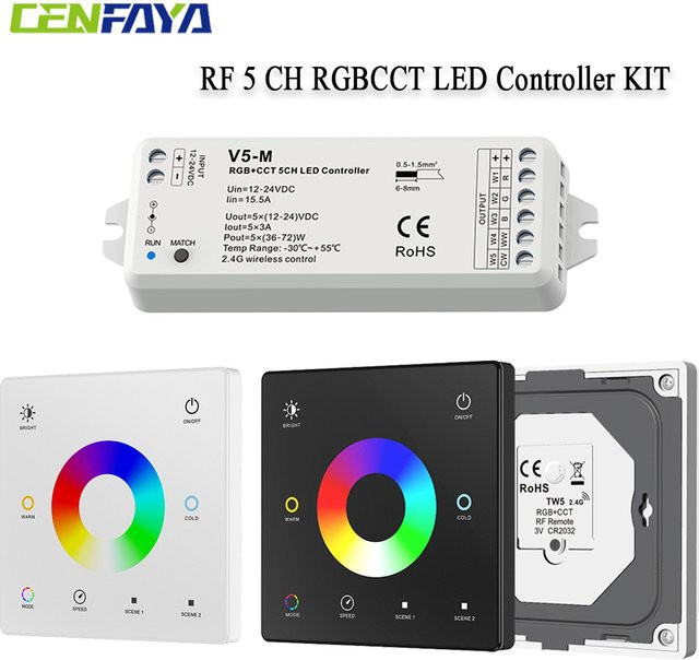 CENFAYA 2,4 G Wireless 5-Kanal RGBCCT LED-Controller mit RF-Fernbedienung für RGBW RGBWW RGB CCT Lichtstreifen DC12V 24V - Bild 1