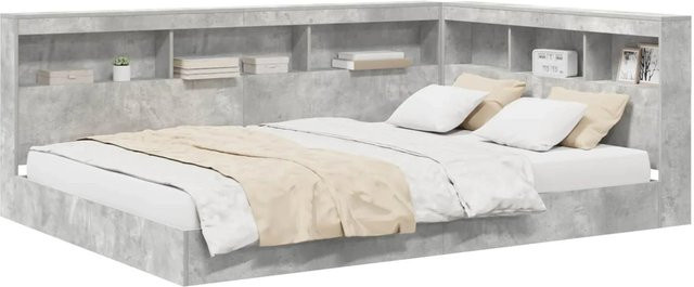 vidaXL Bettgestell mit integriertem Bücherregal-Kopfteil in Betongrau aus Holzwerkstoff, B/T/H: 100 x 200 x 157,5 cm - Bild 1