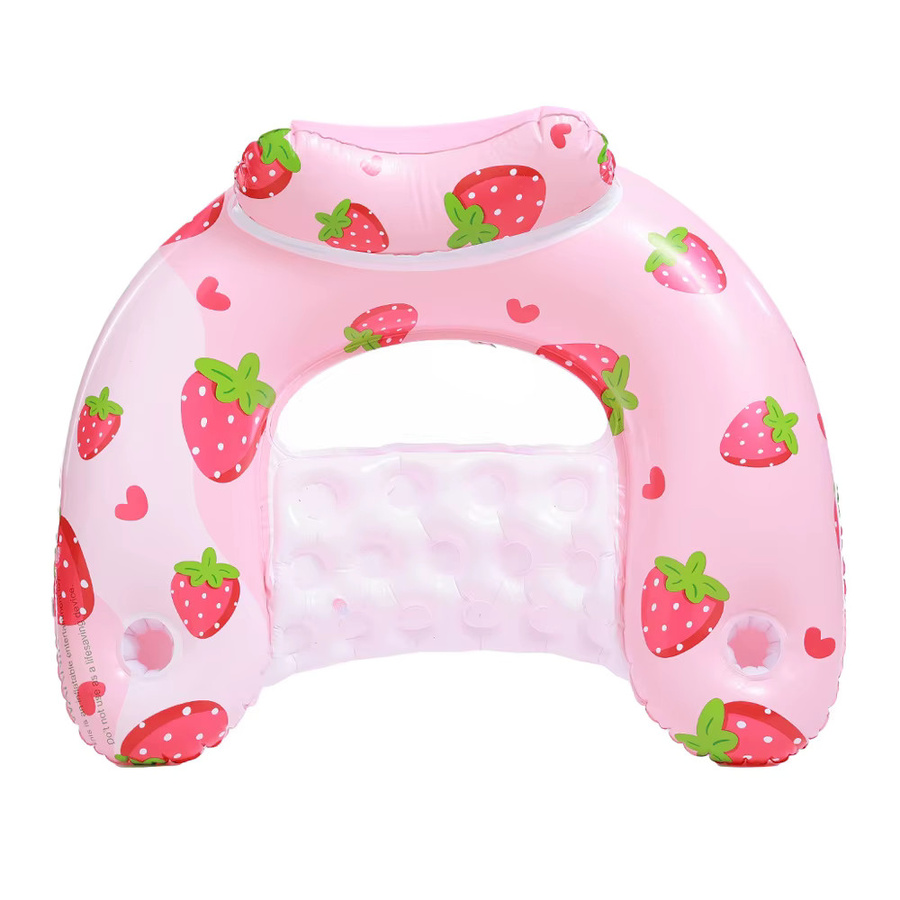 Aufblasbarer Erdbeer Schwimmreifen in U-Form als Wasserhängematte und Liegestuhl für Erwachsene, Farben: Rot, Gelb, Rosa/Pink - Bild 3