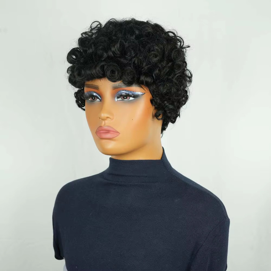 OYM HAIR Pixie-Perücke mit Pony, kurze Echthaar-Perücke, Schwarz - Bild 2