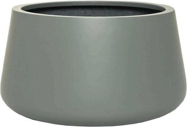 Vivanno Blumentopf Gordo aus Fiberglas in Grün und Grau, bauchige runde Form, B/T/H: 38 x 38 x 21 cm - Bild 1