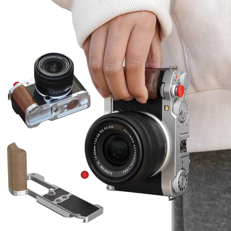 L-förmiger Holz-Handgriff für Fujifilm X-M5 Kamera in Braun und Silber - Bild 2