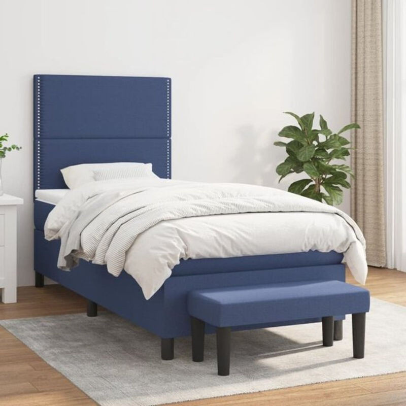 vidaxl Boxspringbett mit Matratze aus Stoff in Blau und Weiß B/T/H: 90 x 200 x 118 cm - Bild 1
