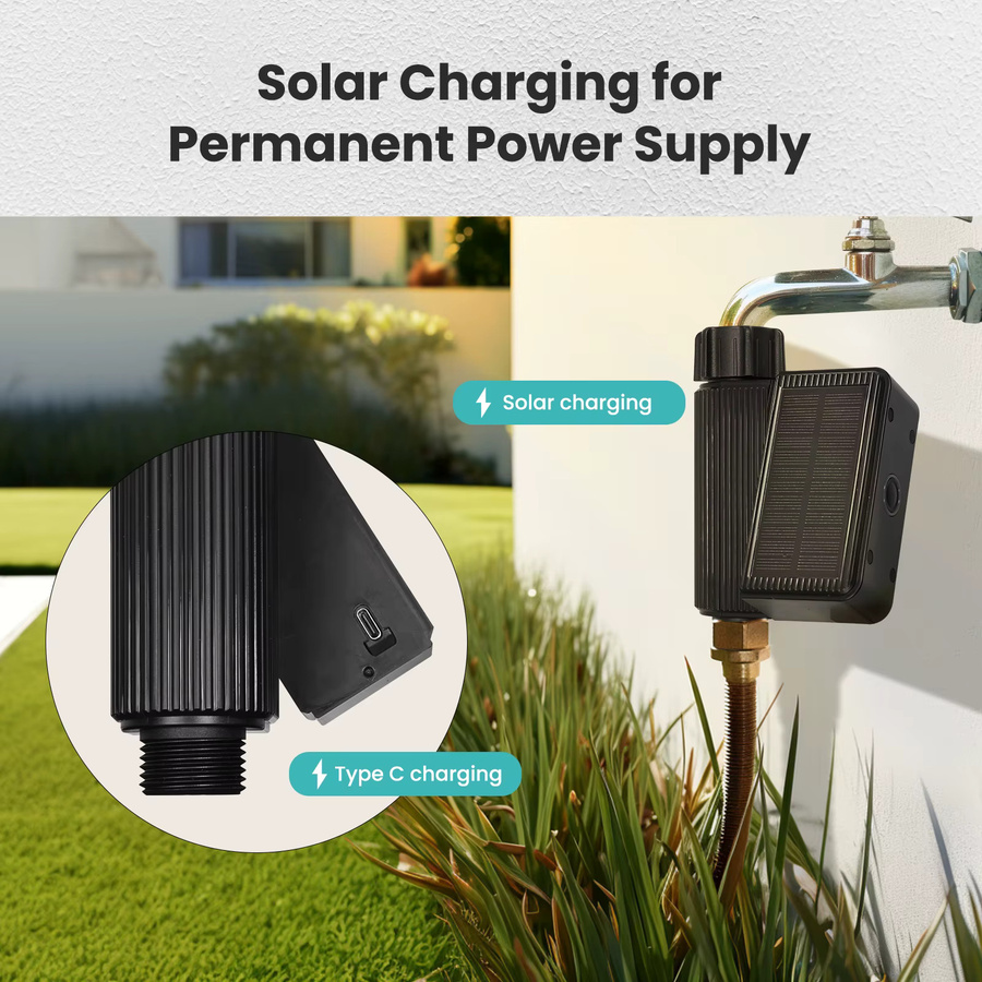 MOES Tuya Smart WiFi Solar Wasser Timer mit Messing-Einlass und IP65 wasserdichtem Gehäuse inklusive Boden-Temperatur- und Feuchtigkeitssensor in Schwarz - Bild 3