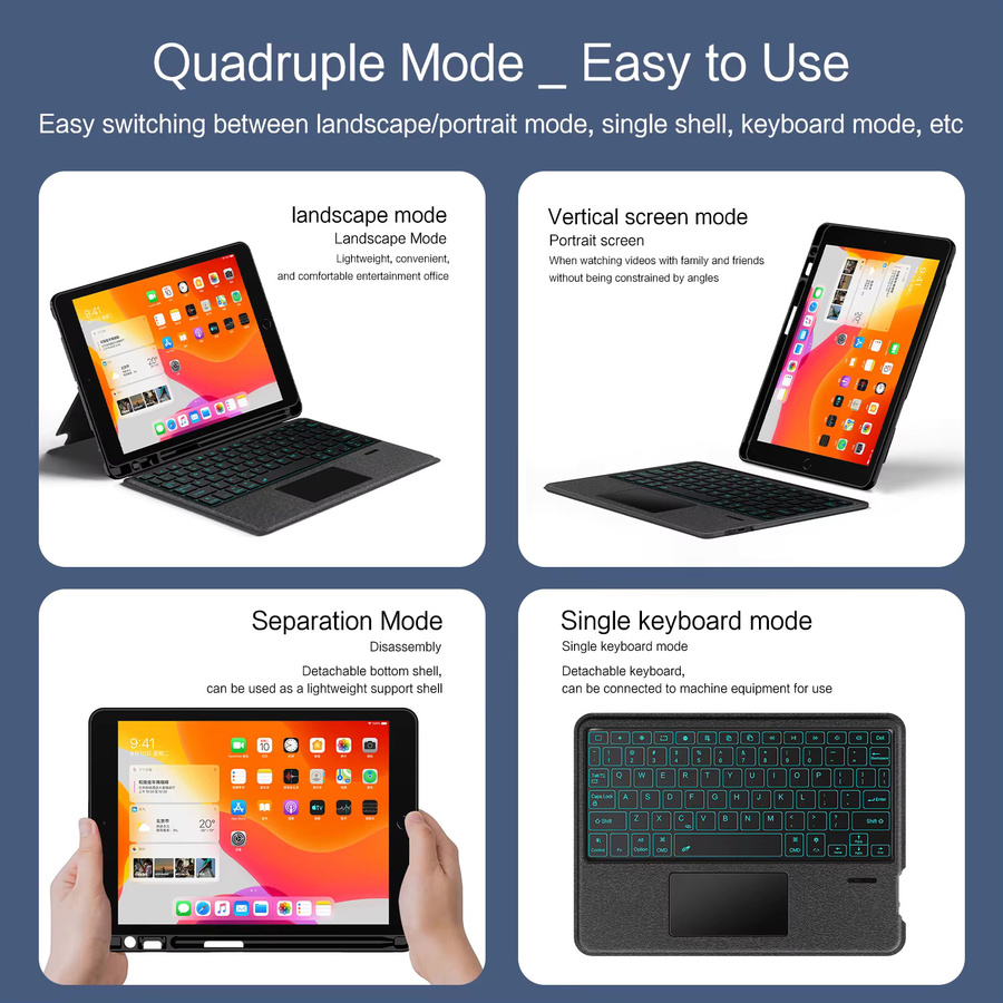 LFOIQN Tastaturhülle für iPad 10,2 Zoll (7., 8. und 9. Generation), iPad Air 3 und iPad Pro 10,5 Zoll, magnetisches Smart Cover mit Hintergrundbeleuchtung in Schwarz - Bild 2