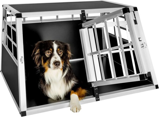 tectake Hundetransportbox Doppel aus Aluminium und furniertem Holz mit gerader Rückwand und Gittertür, Schwarz, B: 89 cm, T: 69 cm, H: 50 cm - Bild 2