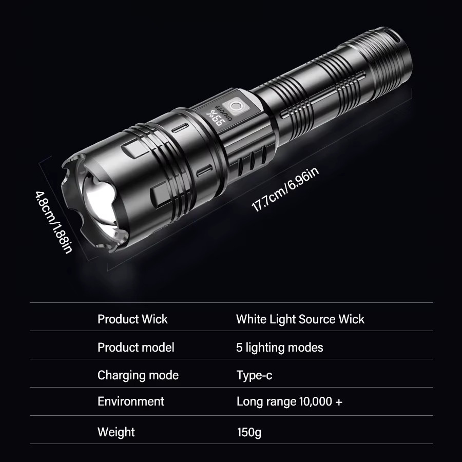 ZHIYU Wiederaufladbare LED-Taschenlampe aus Metall in Schwarz für Outdoor und Notfälle - Bild 5