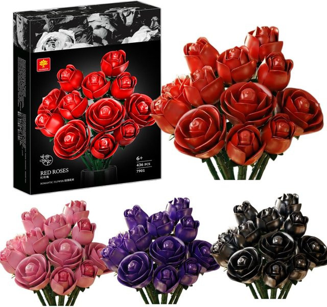 kidsland Rosen-Baustein-Set, Schwarze Rosen, 12-teiliges Set, ab 6 Jahren - Bild 1
