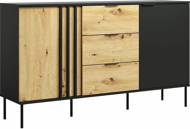 Tunalo Sideboard in Schwarz und Naturfarben Hell mit einer Breite von 165,1 cm - Bild 1