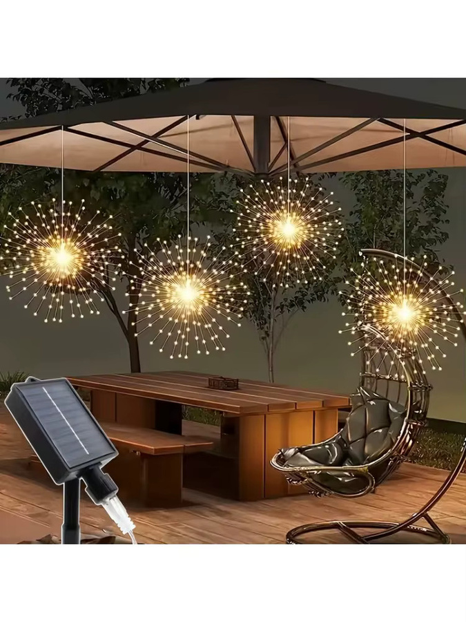 OKAL RED EAST Solar-Feuerwerkslichter LED Außenleuchten mit 8 Beleuchtungsmodi in Warmweiß für Garten und Hochzeit - Bild 6