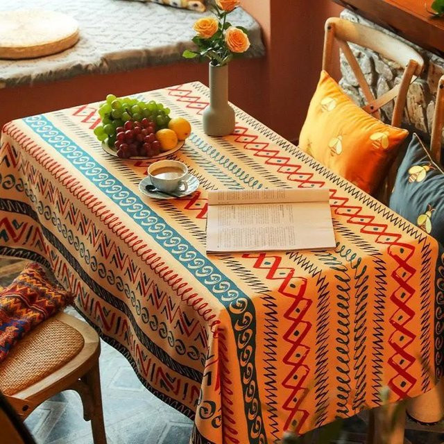 Wasserdichte und ölbeständige Tischdecke im Boho-Stil von Binchi Outdoor Equipment, rechteckig und gestreift, Mehrfarbig, B x T: 65 x 65 cm - Bild 1