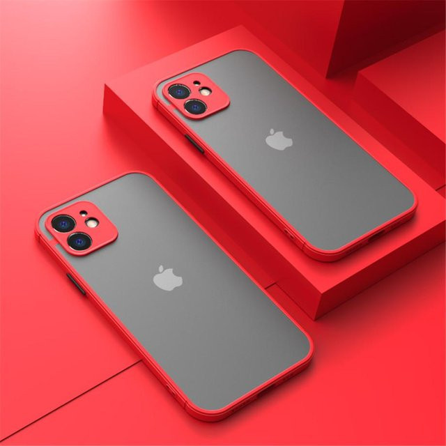 Rui Di Armor Matte Handyhülle für iPhone, stoßfeste Silikon Bumper Abdeckung aus hartem PC, Farbe: Rot/Transparent - Bild 1