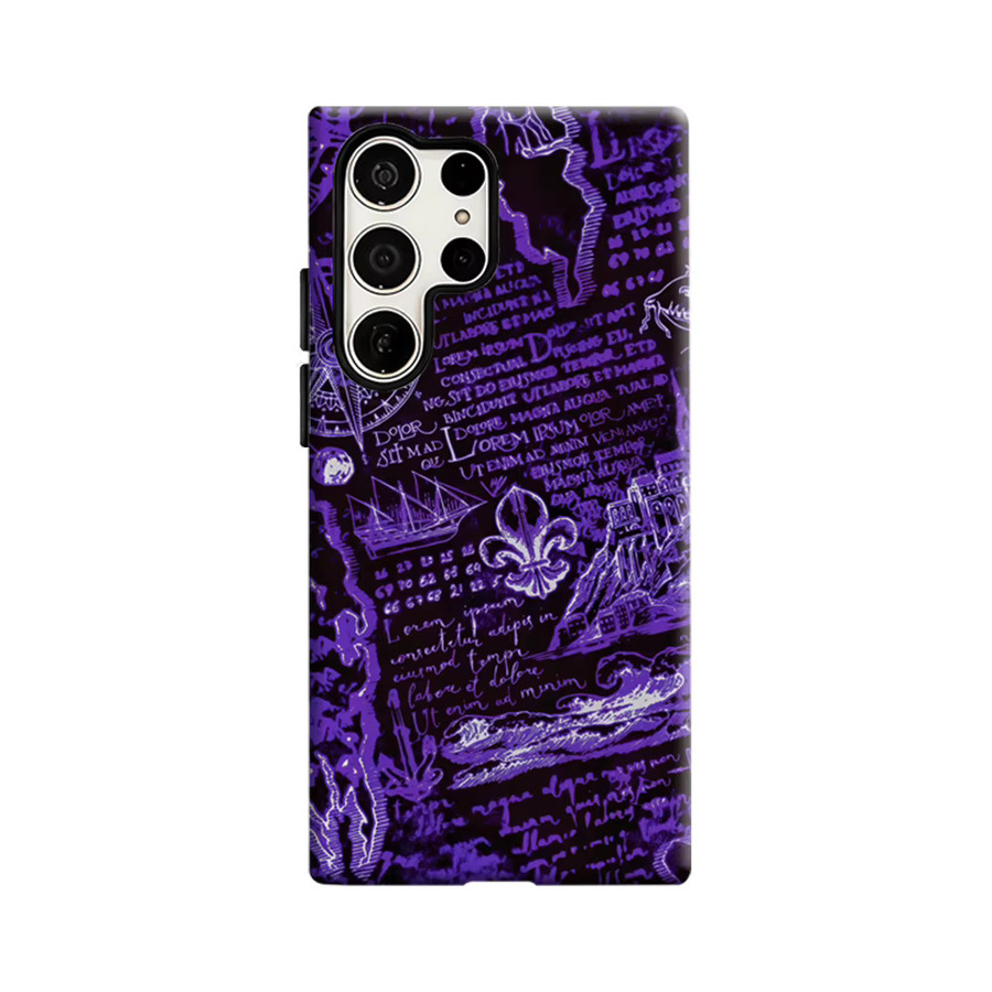 Stoßfeste Doppelschicht Handyhülle im Lila Vintage-Karten-Design für Samsung Galaxy S25 Ultra, S24 und S23 Ultra Plus - Bild 6