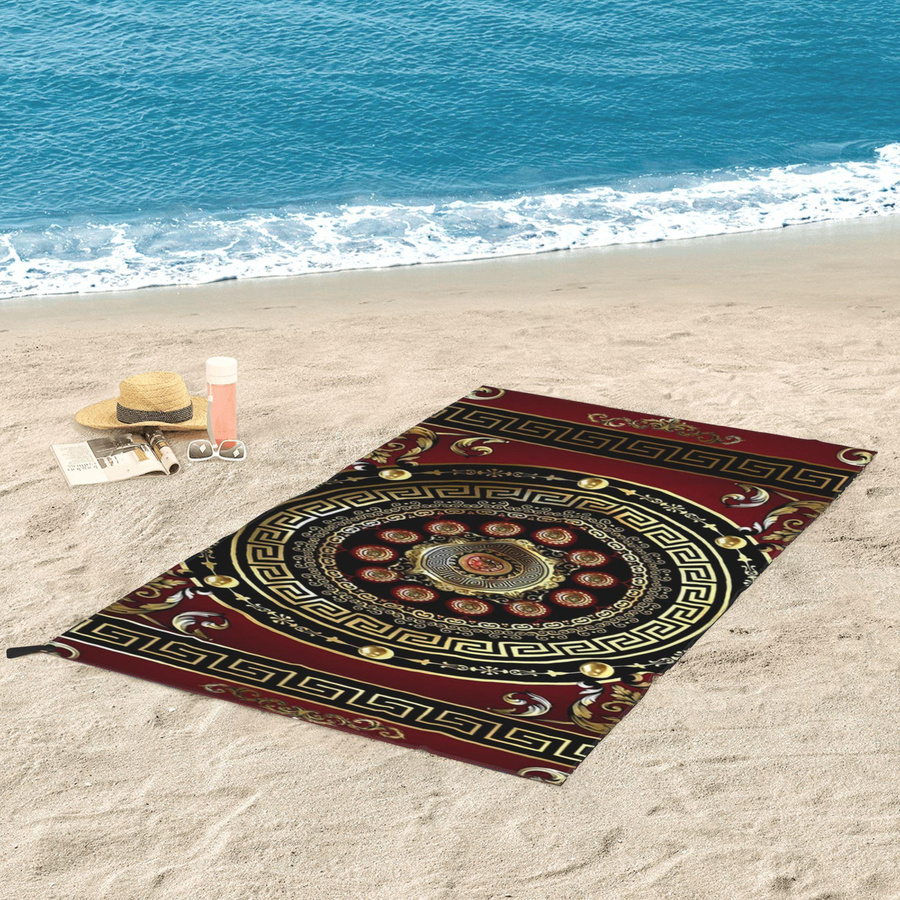 Strandtuch JMG Household Supplies aus Mikrofaser mit griechischem Mäander-Muster in Rot, Gold und Schwarz, B/B: 70 x 140 cm - Bild 2
