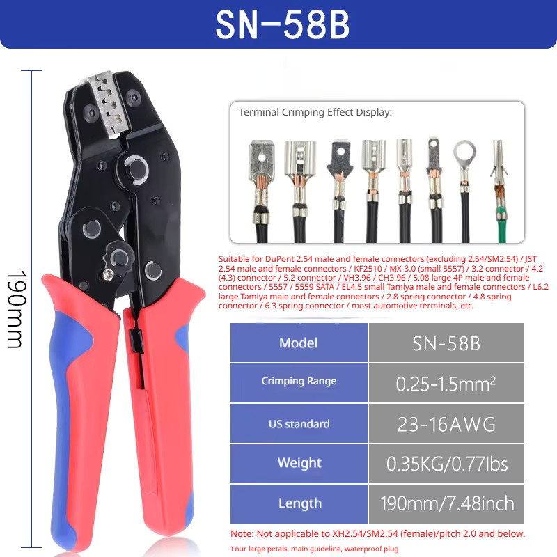 Dupont Crimpzange und Steckverbinder-Set mit 2,54mm Kabelklemmen in Multicolor, passend für 0,25-1mm²/23-17AWG - Bild 2
