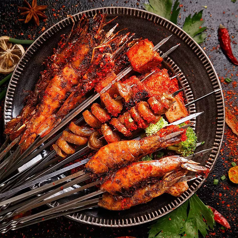 Halojaju Edelstahl-Grillspieß Set mit Aufbewahrungsrohr in Silber für Outdoor und Camping - Bild 4