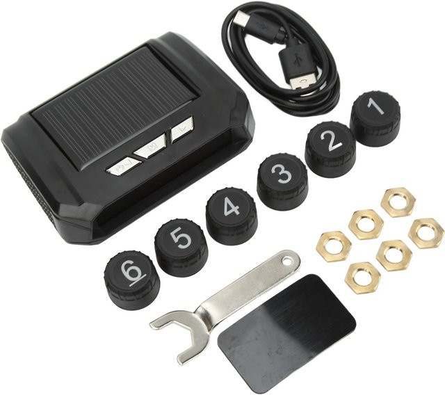 Igeteck Kabelloses 6-Rad LKW Reifendruckkontrollsystem mit Solarbetriebenem TPMS Monitor und 6 Sensoren, Schwarz - Bild 1