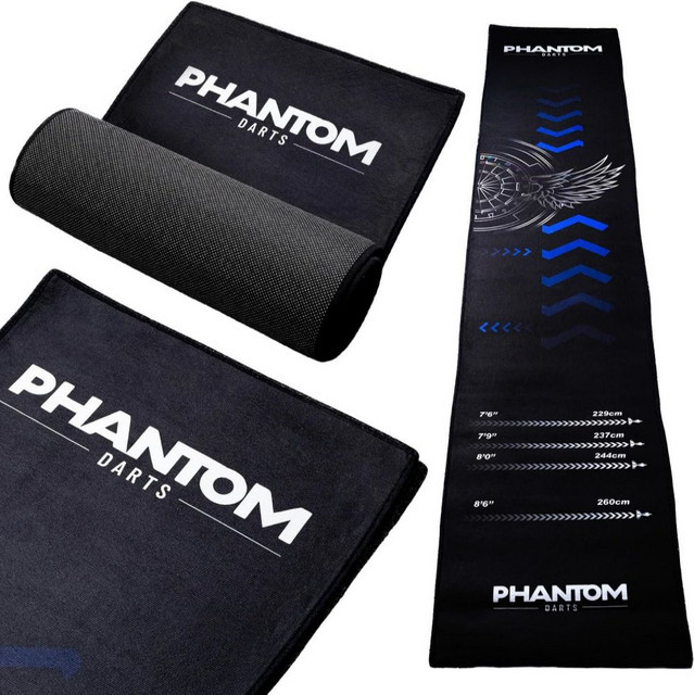 VIKAMA Black Phantom Dartmatte in Schwarz mit offiziellen Distanzmarkierungen und rutschfestem Teppich für dein Spielzimmer - Bild 1