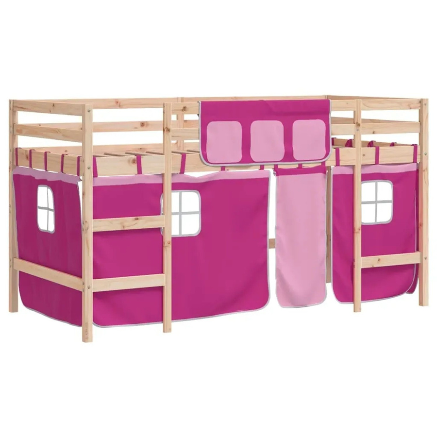 vidaXL Kinderhochbett aus Massivholz Kiefer mit Vorhängen in Rosa, B/T/H: 80 x 200 cm - Bild 2