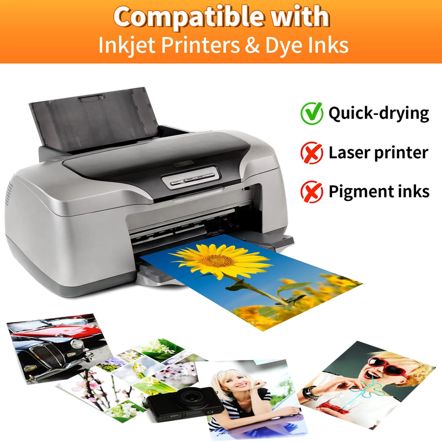 ESHANG Wasserfestes Glänzendes Fotopapier für Inkjet-Drucker, 10x15 cm, 100 Blatt, Weiß - Bild 3