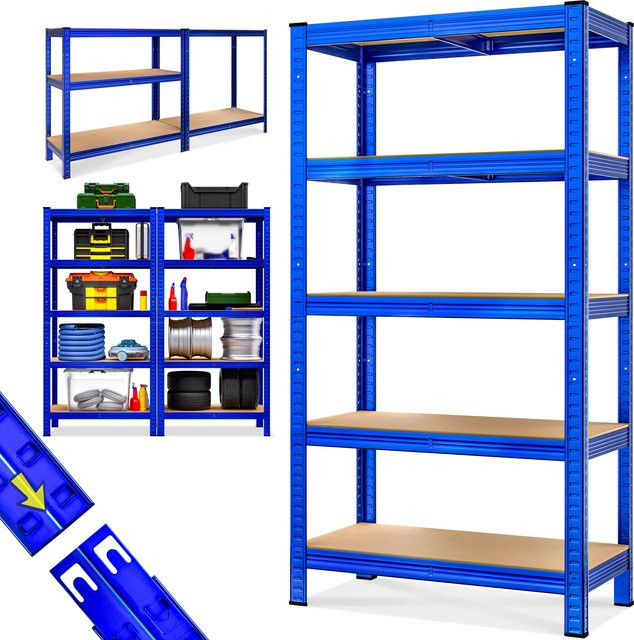 Schwerlastregal MONZANA in Blau mit verstellbaren Regalböden, Metall und MDF, H x B x T: 180 x 90 x 40 cm - Bild 1
