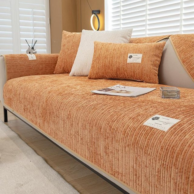 Rutschfester Sofabezug aus Chenille in Orange, universelles Sofatuch für das Wohnzimmer, B/B: 120 x 90 cm - Bild 1