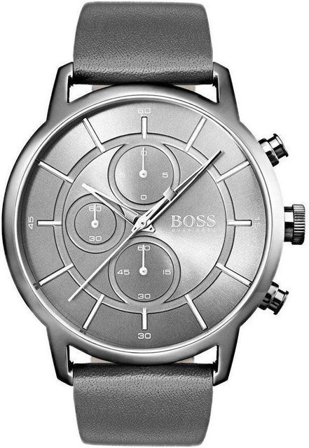 Hugo Boss Chronograph, Quarz, Edelstahl, 44 mm, Leder, Herren, Schwarz - Bild 1