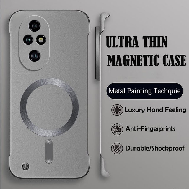 Magnetische Schutzhülle für Huawei Honor 70 90 100 200 300 Pro mit MagSafe-kompatiblem kabellosem Laden aus hartem PC in Grau - Bild 1