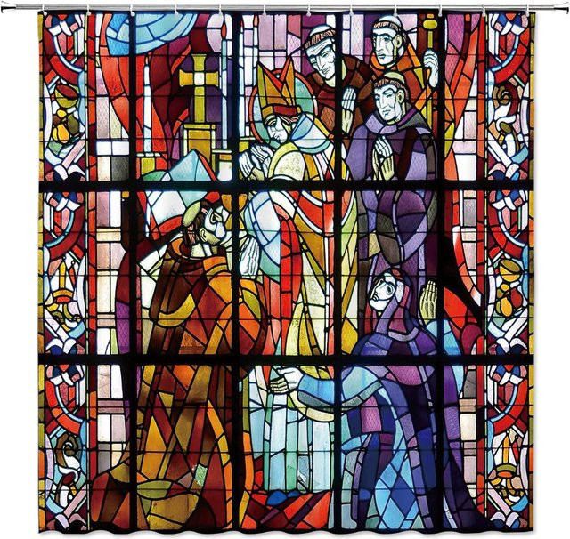 Baifenbai Home Furnishing Duschvorhang Der Garten der Lüste Kunstgemälde mit Engel und Jesus Christus, Polyester, Mehrfarbig, B: 240 cm, H: 180 cm - Bild 1
