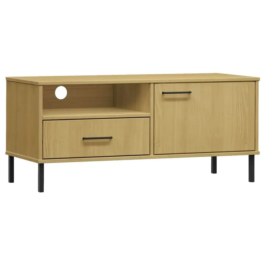 vidaXL TV-Schrank OSLO aus massivem Kiefernholz mit Metallbeinen in Braun, rustikaler Mediaschrank für dein Wohnzimmer, B/T/H: 106,0 x 40,0 x 46,5 cm - Bild 2