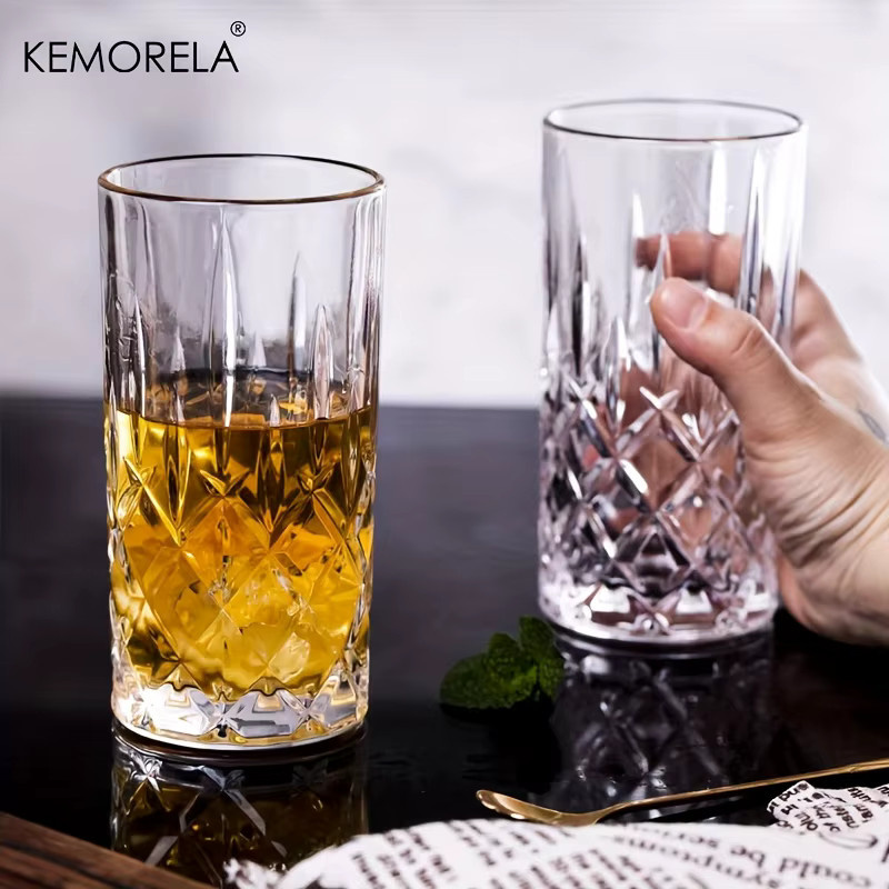 KEMORELA Glasbecher Tumbler transparent mit geometrischem Design, 423 ml - Bild 2