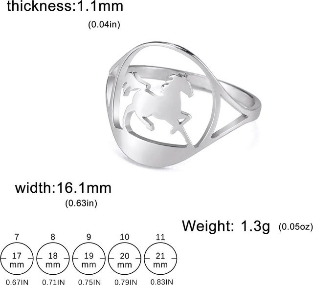 YULIN Ring Laufende Pferde, Edelstahl, Silber, Unisex - Bild 1