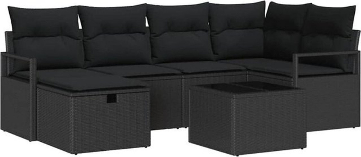 vidaXL Garten-Sofa-Set aus Poly-Rattan mit 7 Kissen in Schwarz - Bild 1