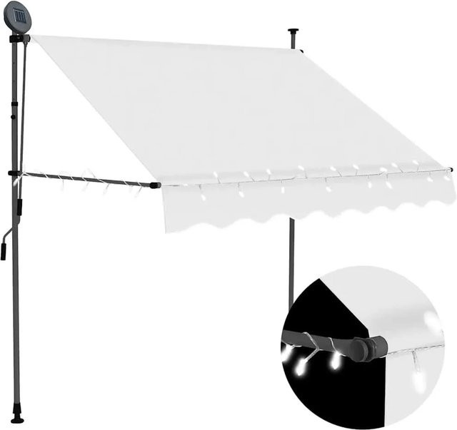 vidaXL Einziehbare Markise Handbetrieben mit LED in Creme, Breite: 150 cm, Ausladung: 120 cm - Bild 1