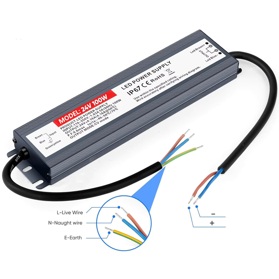 AEVYVKV LED-Netzteil IP67 wasserdichter LED-Treiber AC 220 V auf DC 12 V 24 V in Silber aus Aluminium für LED-Streifen - Bild 2