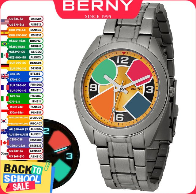 BERNY Armbanduhr Titan, Saphirglas, Textil, Herren, Mehrfarbig - Bild 1