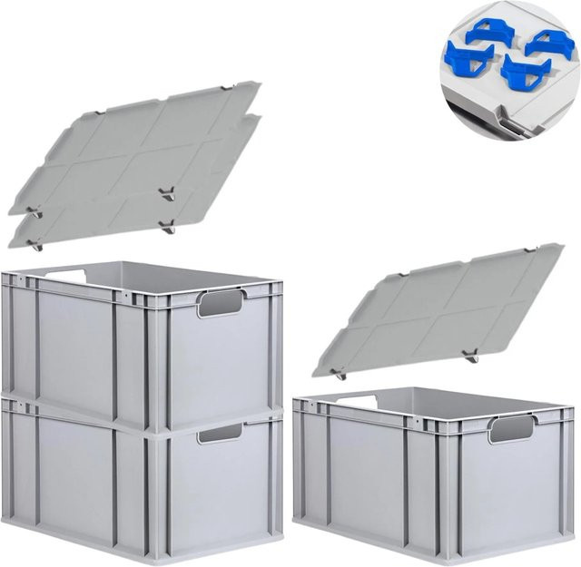PROREGAL Spar Set 3x Eurobox Nextgen Economy mit Auflagedeckel und 4x Schiebeschnappverschlüssen, Blau, H x B x T: 32 x 40 x 60 cm, 65 Liter - Bild 1