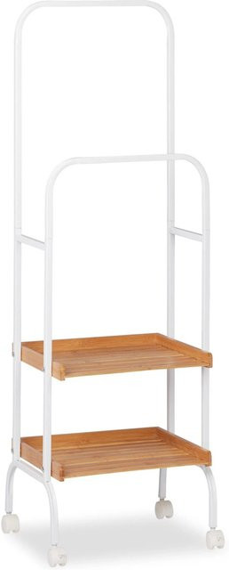 Relaxdays Stummer Diener aus Stahl und Bambus in Weiß und Natur, fahrbar, H x B x T: 129 x 42 x 32 cm - Bild 1